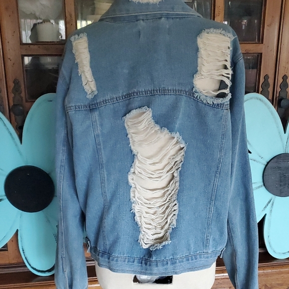 Ci Sono Blue Distressed Jean Jacket - Picture 6 of 9